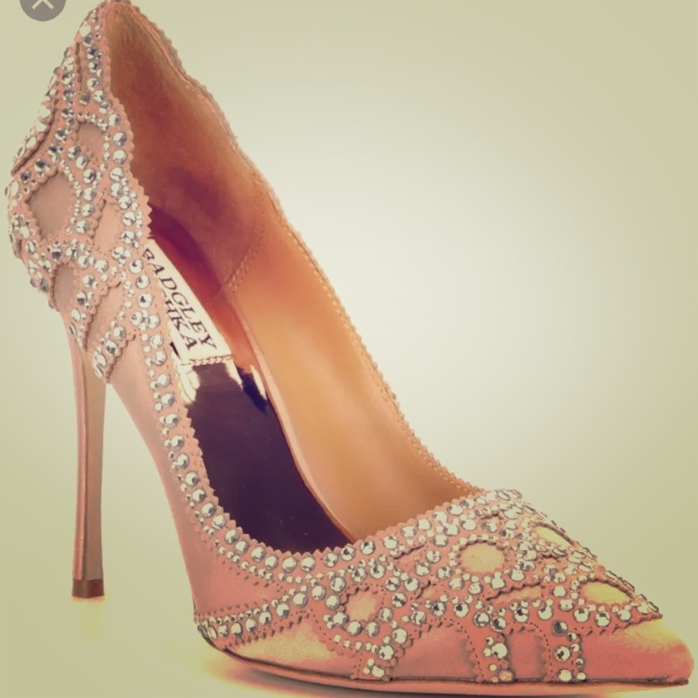 Badgley Mischka Rhinestone Satin/Leather Pumps